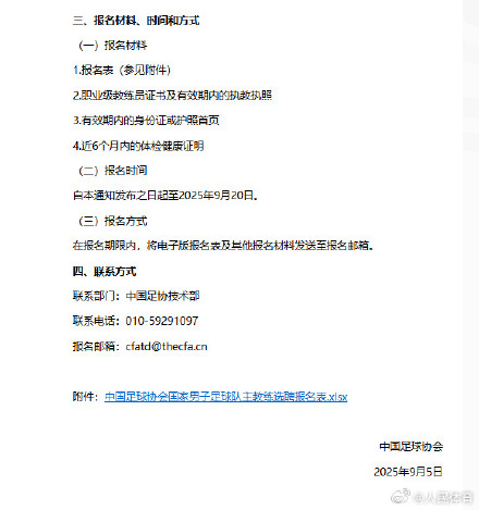 国足主帅公开选聘:报名时间9月5日至9月20需满足七大条件的简单介绍 第1张 国足主帅公开选聘:报名时间9月5日至9月20需满足七大条件的简单介绍 第1张
